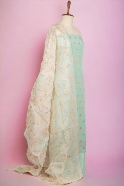 Raw Silk Embroidery Ice Blue Salwar Suit Set