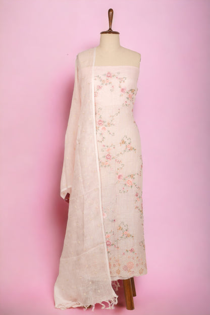 Linen Floral Embroidery Pink Salwar Suit Set