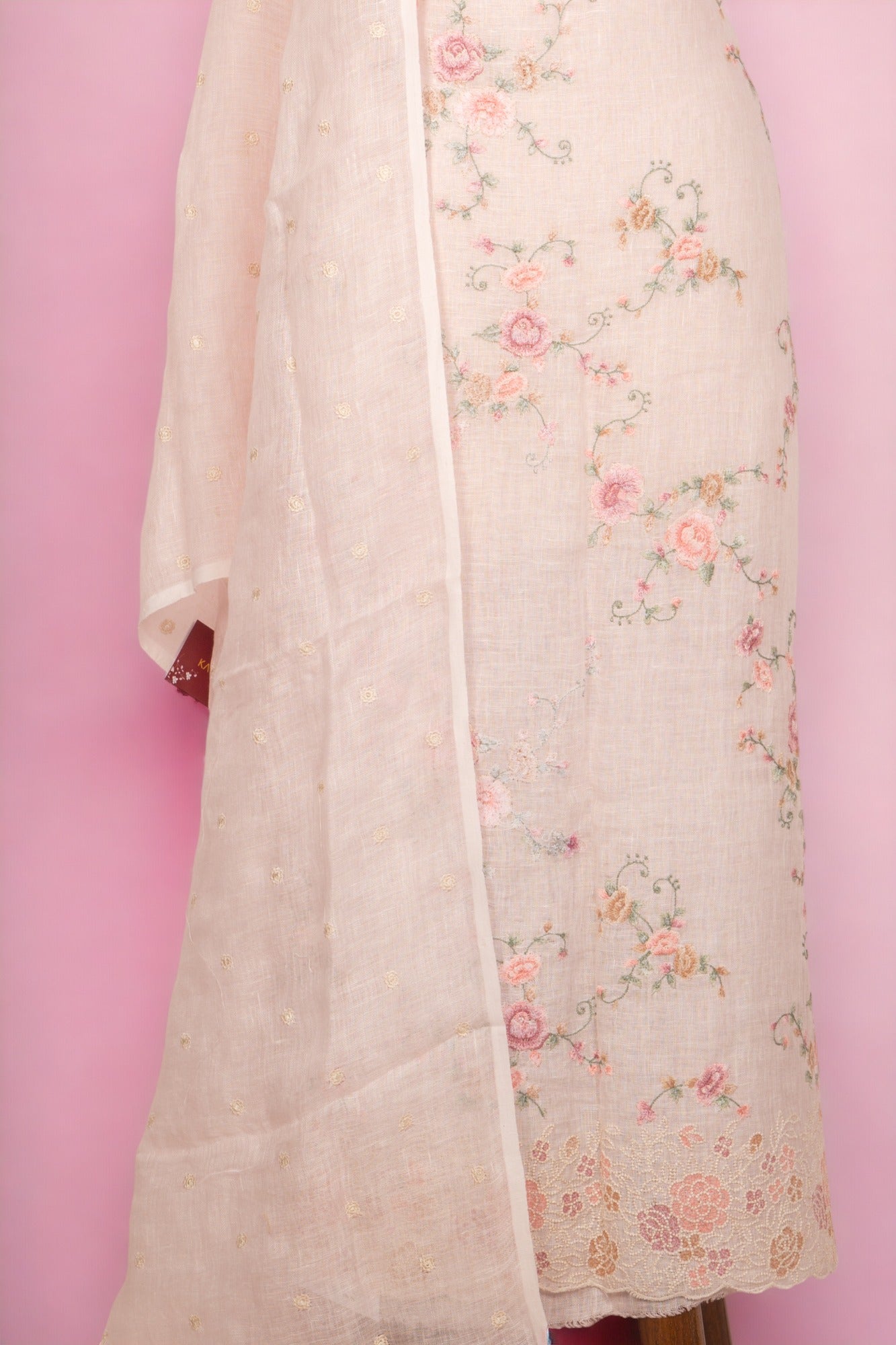 Linen Floral Embroidery Pink Salwar Suit Set