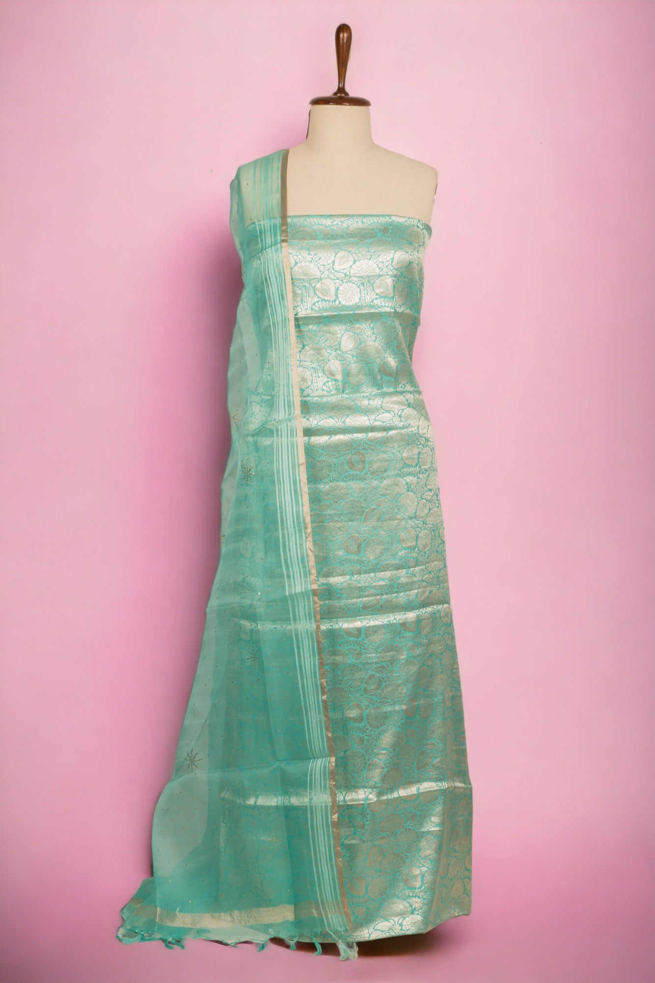 Banarasi Silk Sea Green Salwar Suit Set