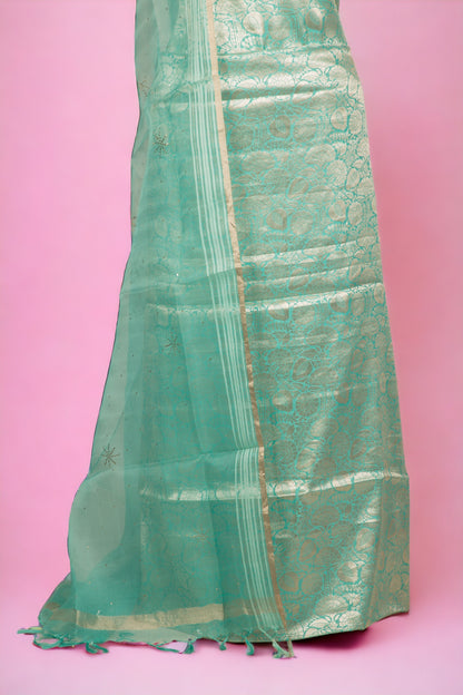 Banarasi Silk Sea Green Salwar Suit Set