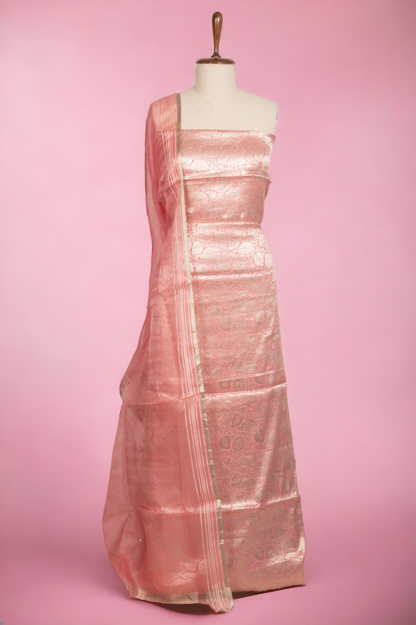 Banarasi Silk Pastel Orange Salwar Suit Set