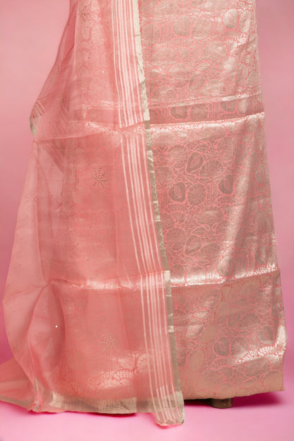 Banarasi Silk Pastel Orange Salwar Suit Set