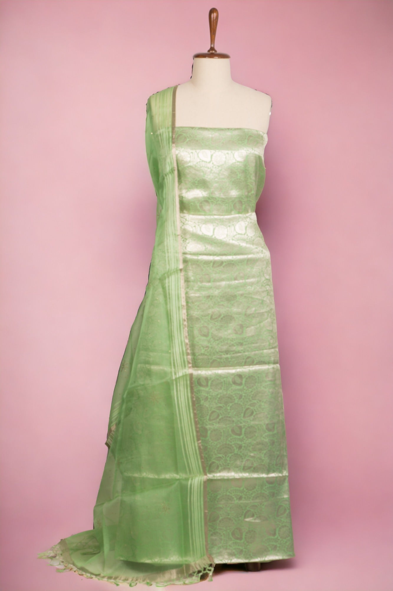 Banarasi Silk Pista Green Salwar Suit Set