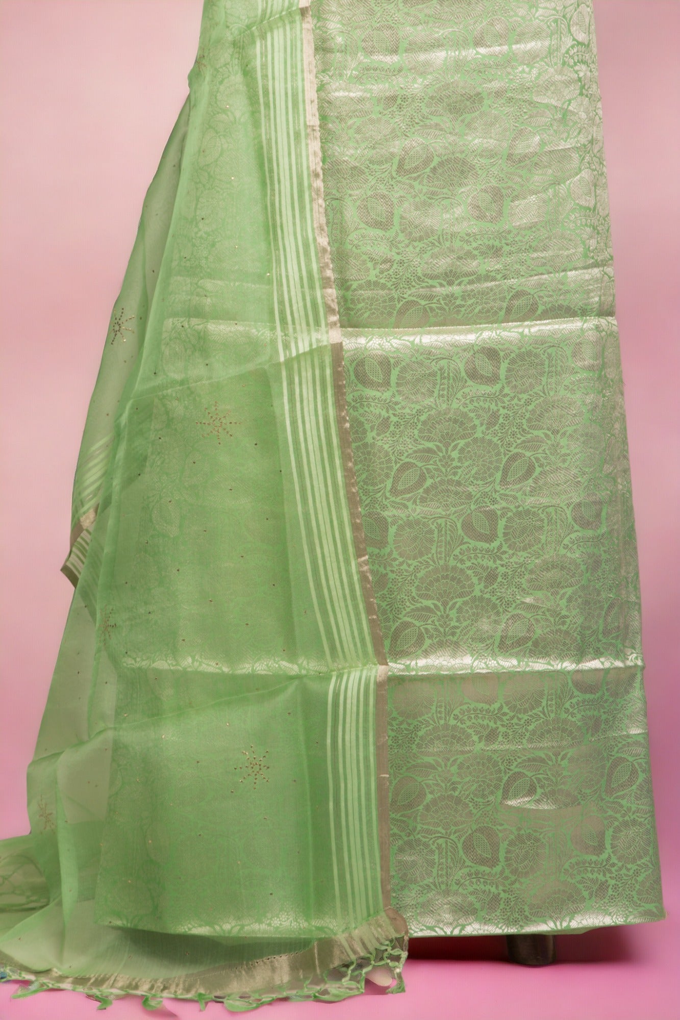 Banarasi Silk Pista Green Salwar Suit Set