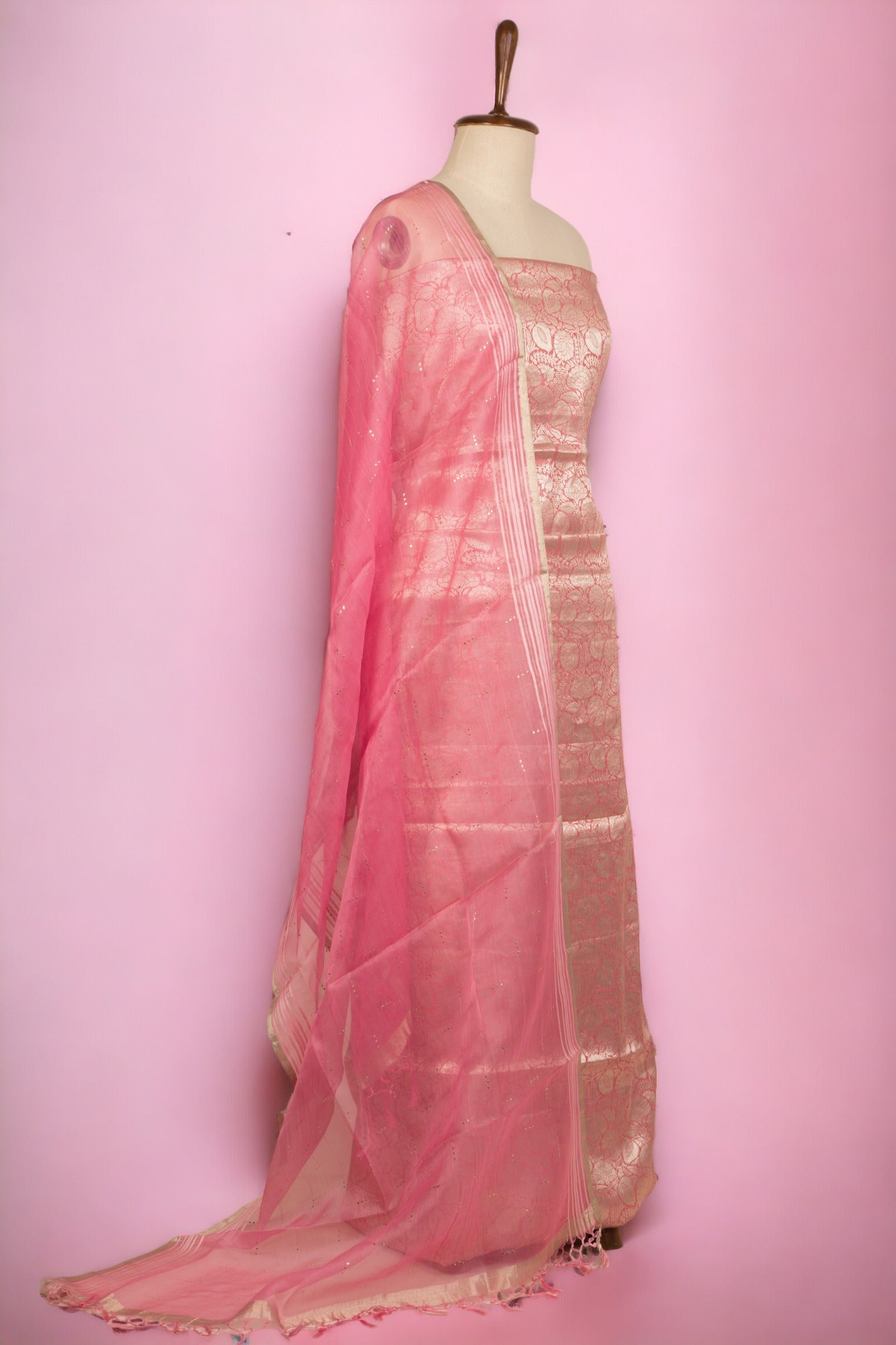Banarasi Silk Pastel Peach Salwar Suit Set