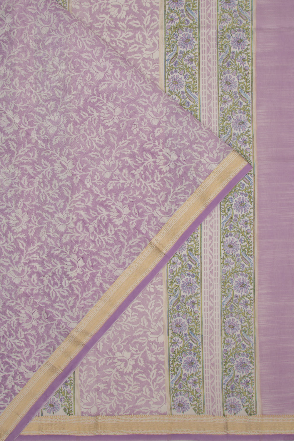 Chanderi Cotton Printed Lavender Saree