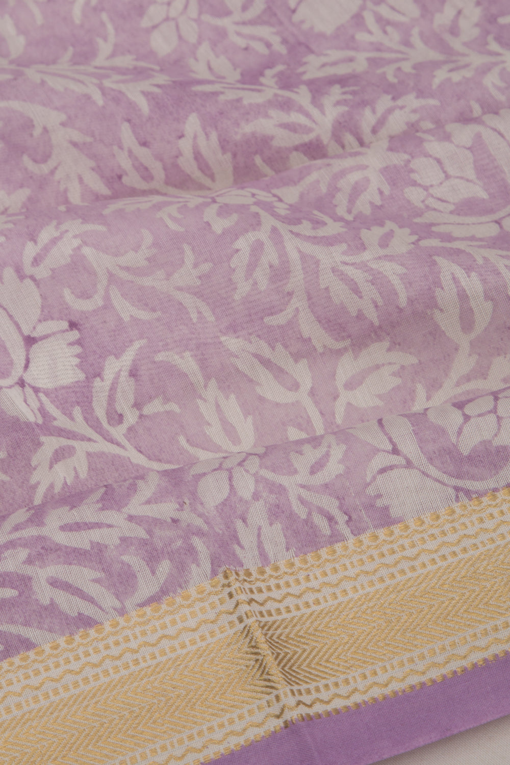 Chanderi Cotton Printed Lavender Saree