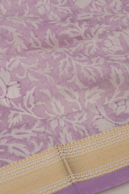 Chanderi Cotton Printed Lavender Saree