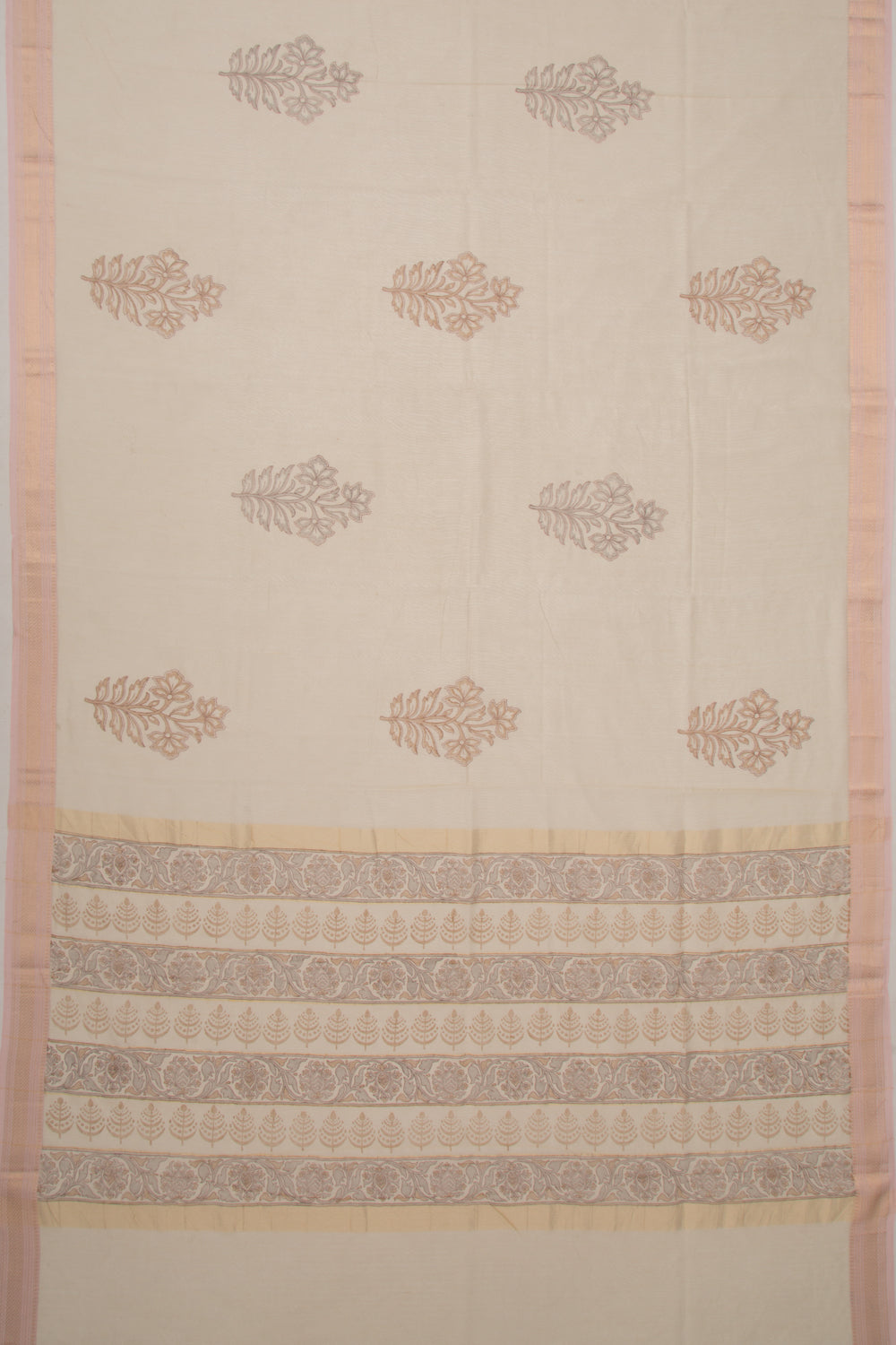 Chanderi Cotton Printed Butta Cream Saree