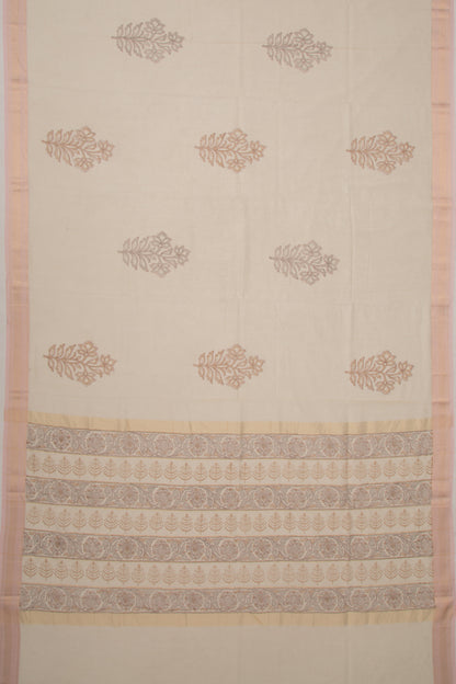 Chanderi Cotton Printed Butta Cream Saree