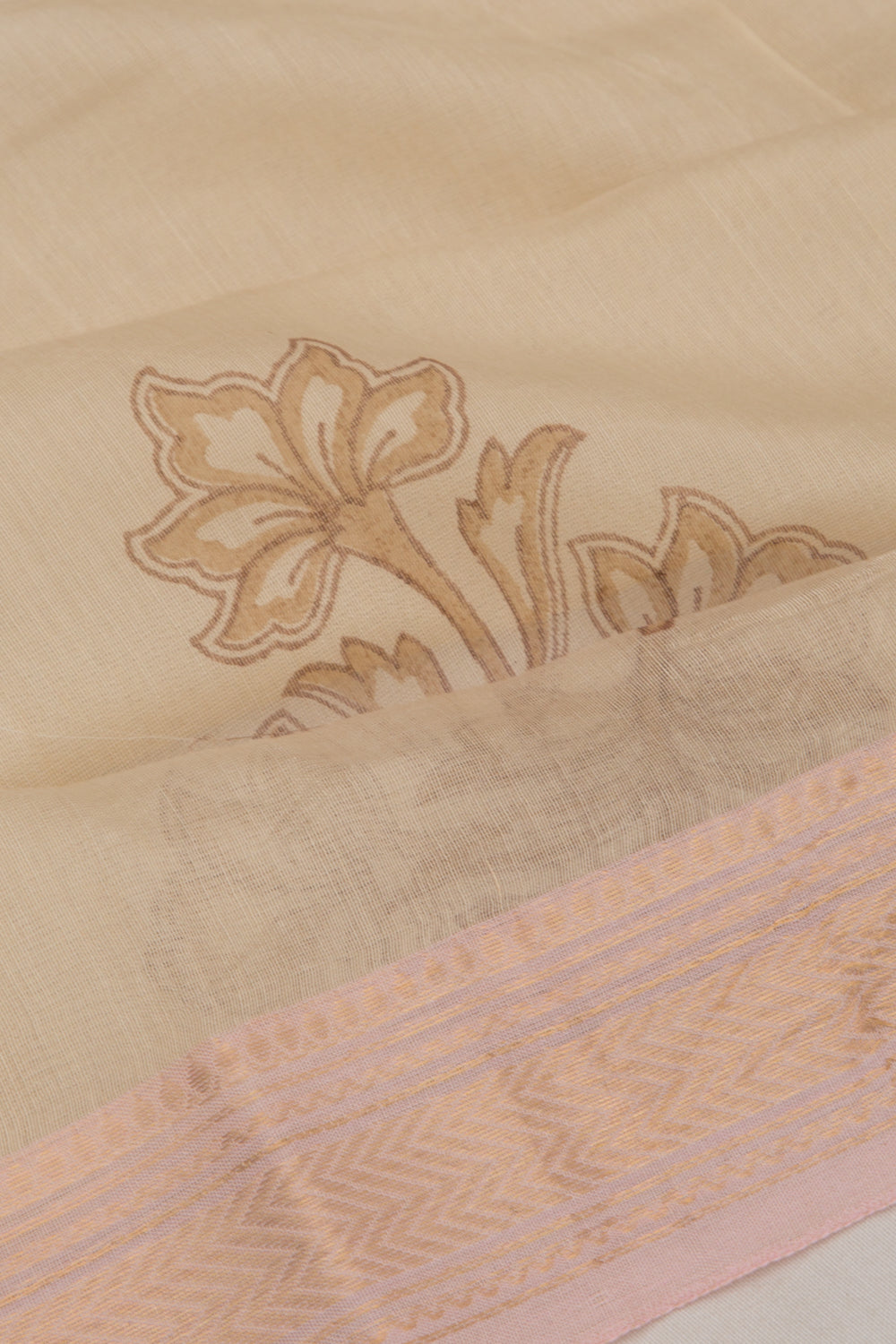Chanderi Cotton Printed Butta Cream Saree