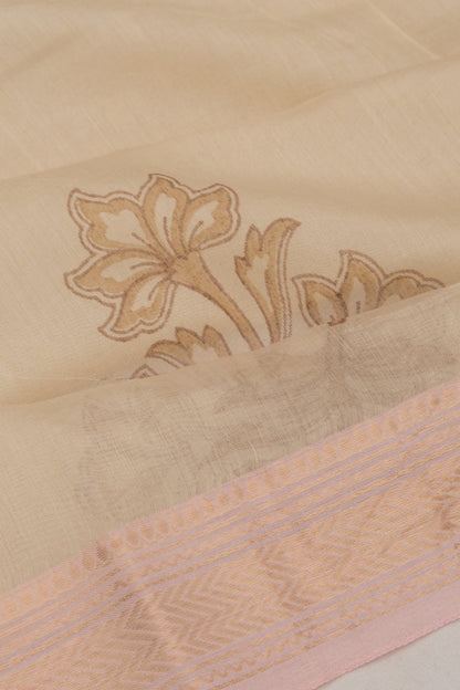 Chanderi Cotton Printed Butta Cream Saree