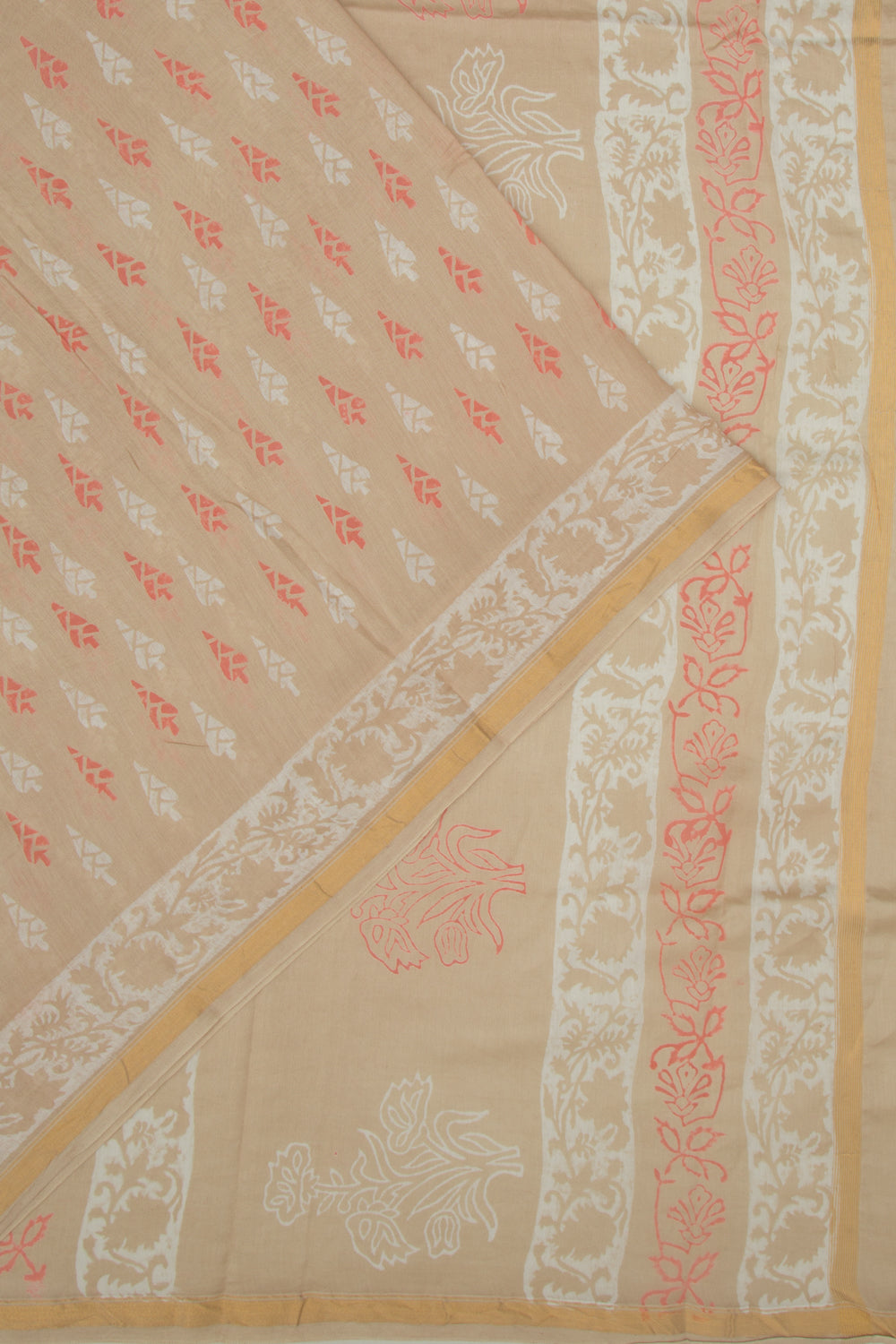 Chanderi Cotton Printed Khakhi Saree