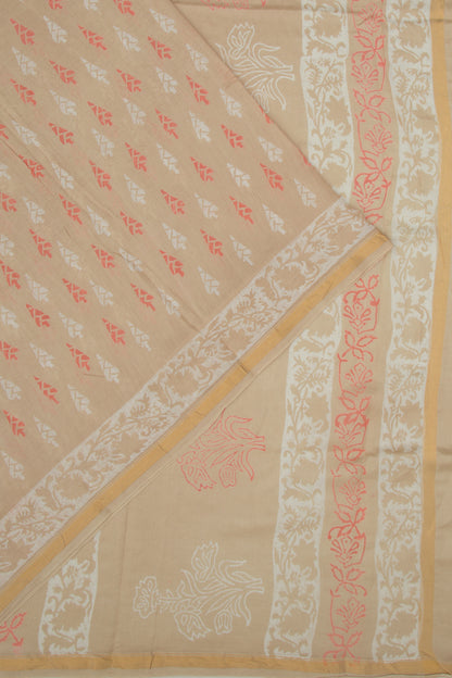 Chanderi Cotton Printed Khakhi Saree