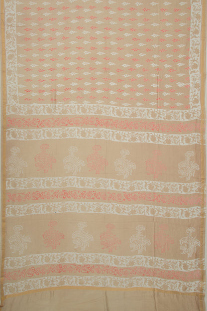 Chanderi Cotton Printed Khakhi Saree