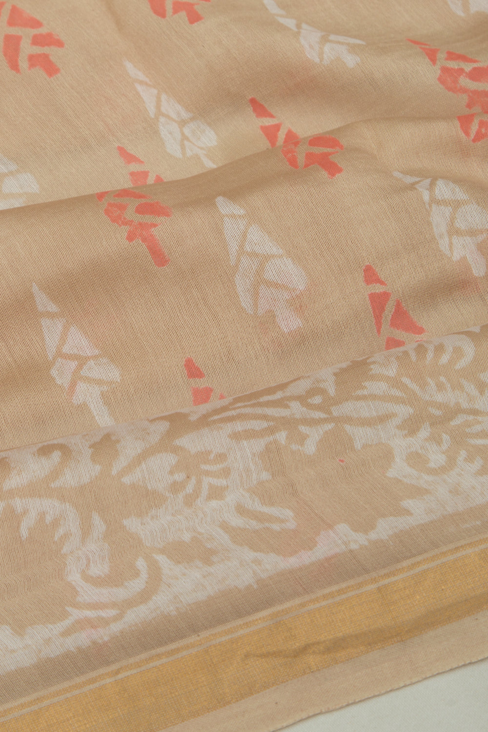 Chanderi Cotton Printed Khakhi Saree