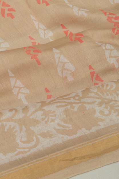 Chanderi Cotton Printed Khakhi Saree