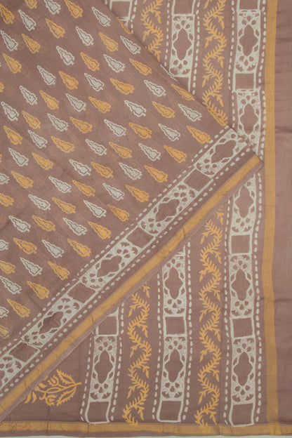 Chanderi Cotton Printed Brown Saree