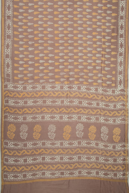 Chanderi Cotton Printed Brown Saree