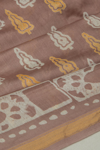 Chanderi Cotton Printed Brown Saree
