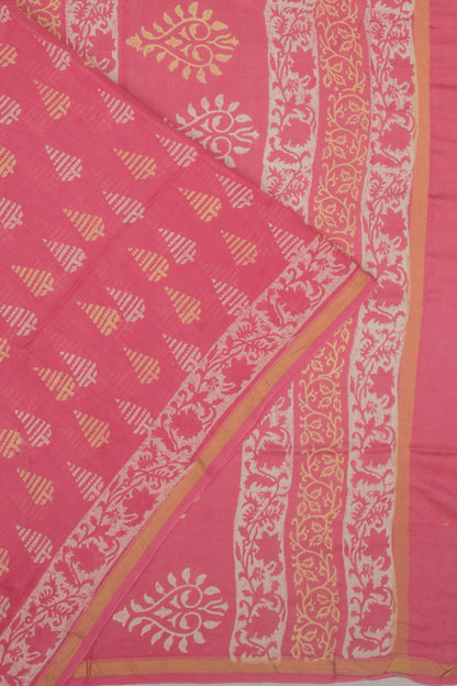 Chanderi Cotton Printed Pink Saree