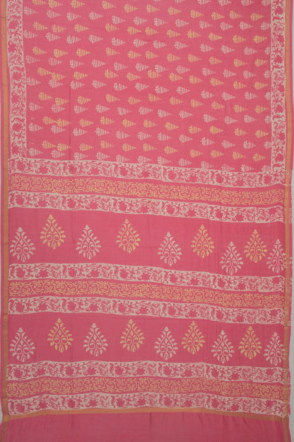 Chanderi Cotton Printed Pink Saree