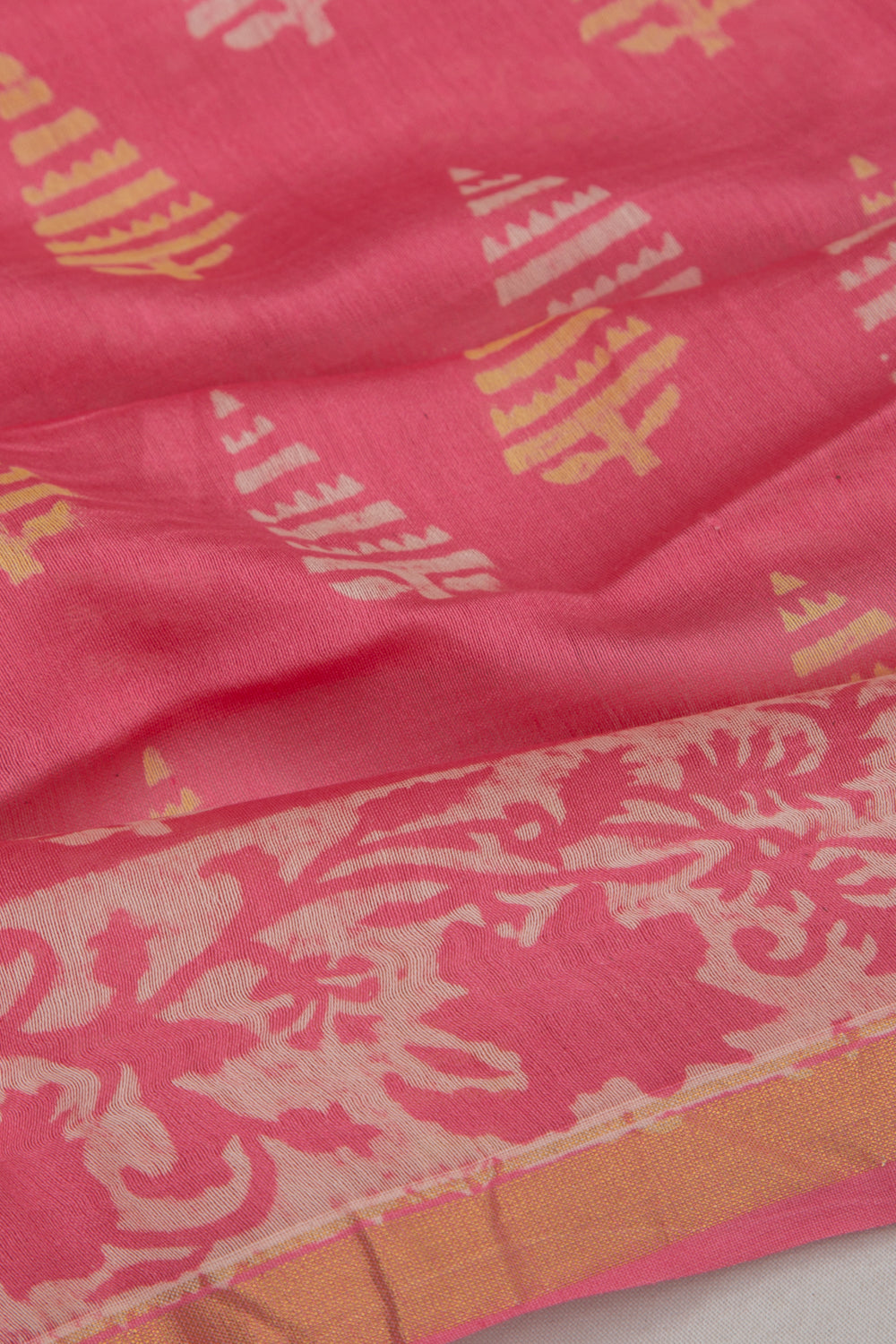 Chanderi Cotton Printed Pink Saree
