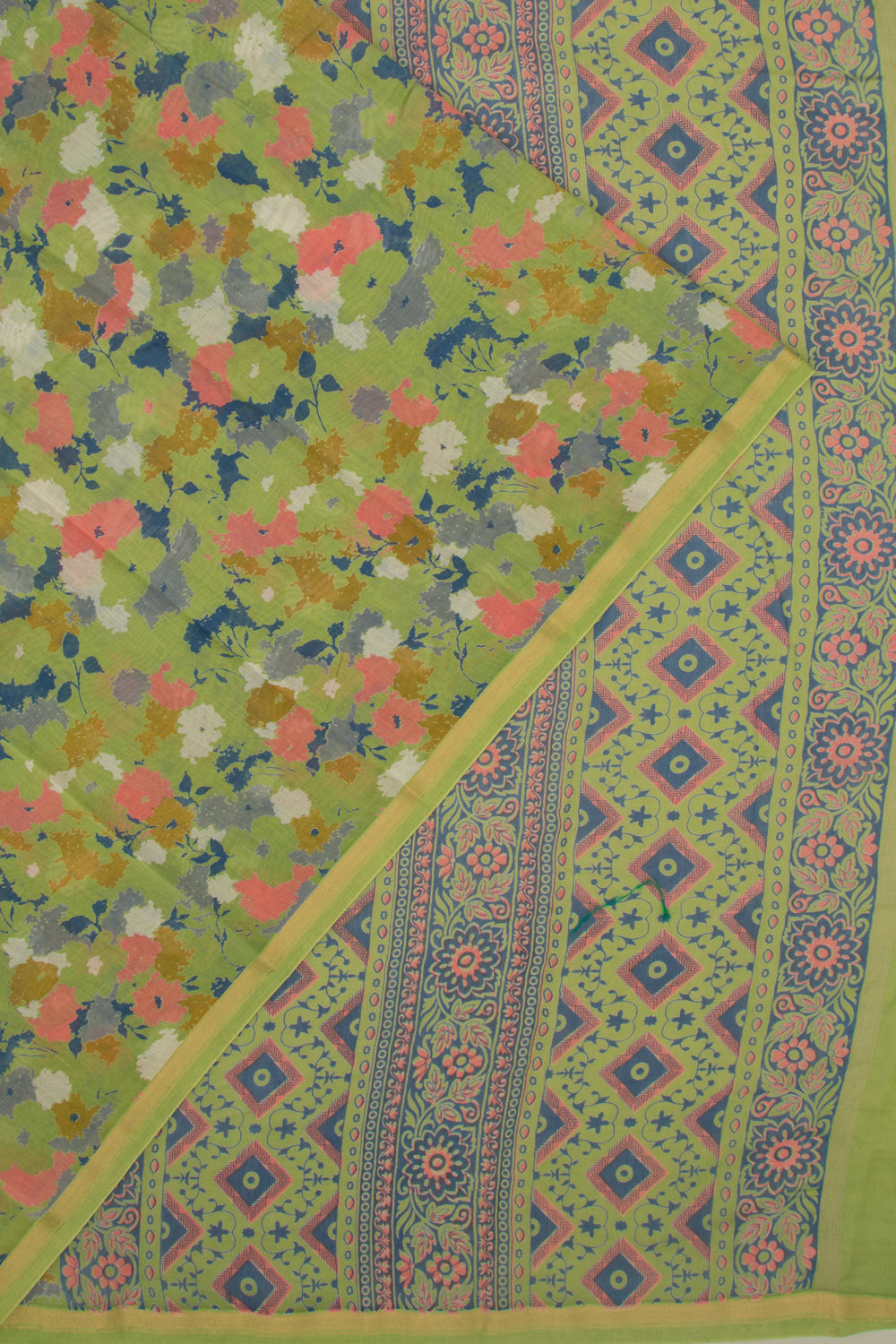 Chanderi Cotton Printed Green Saree