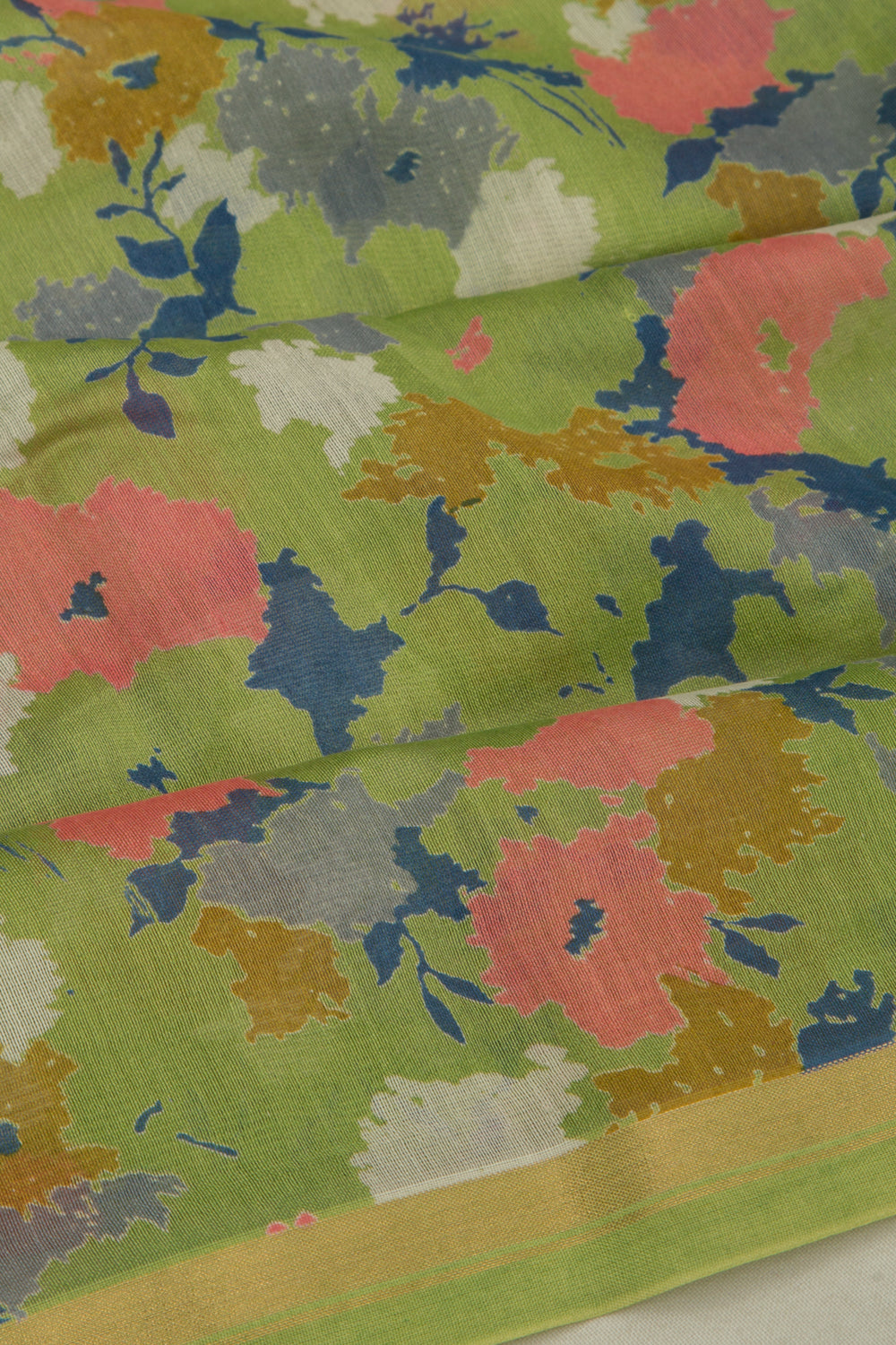 Chanderi Cotton Printed Green Saree