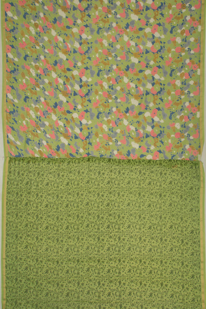 Chanderi Cotton Printed Green Saree