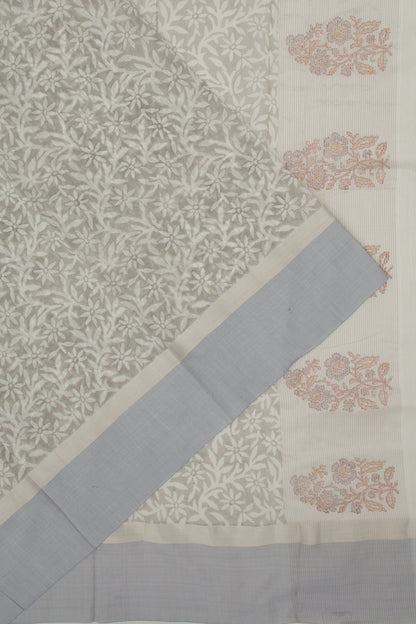 Chanderi Cotton Printed Black And White Saree