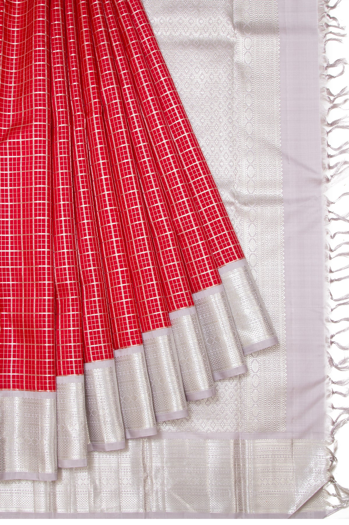 Kanchipuram Silk Checks Red Saree