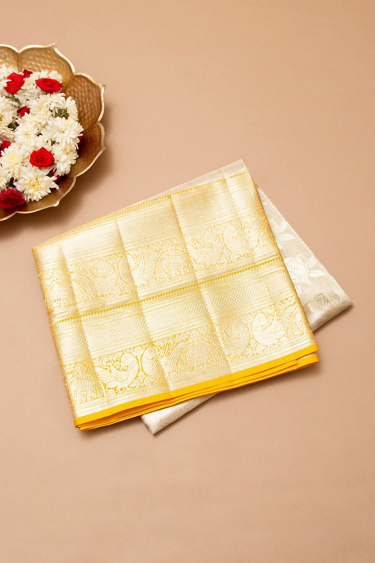 Taranga Kanchi Silk Tissue Brocade Silver Saree