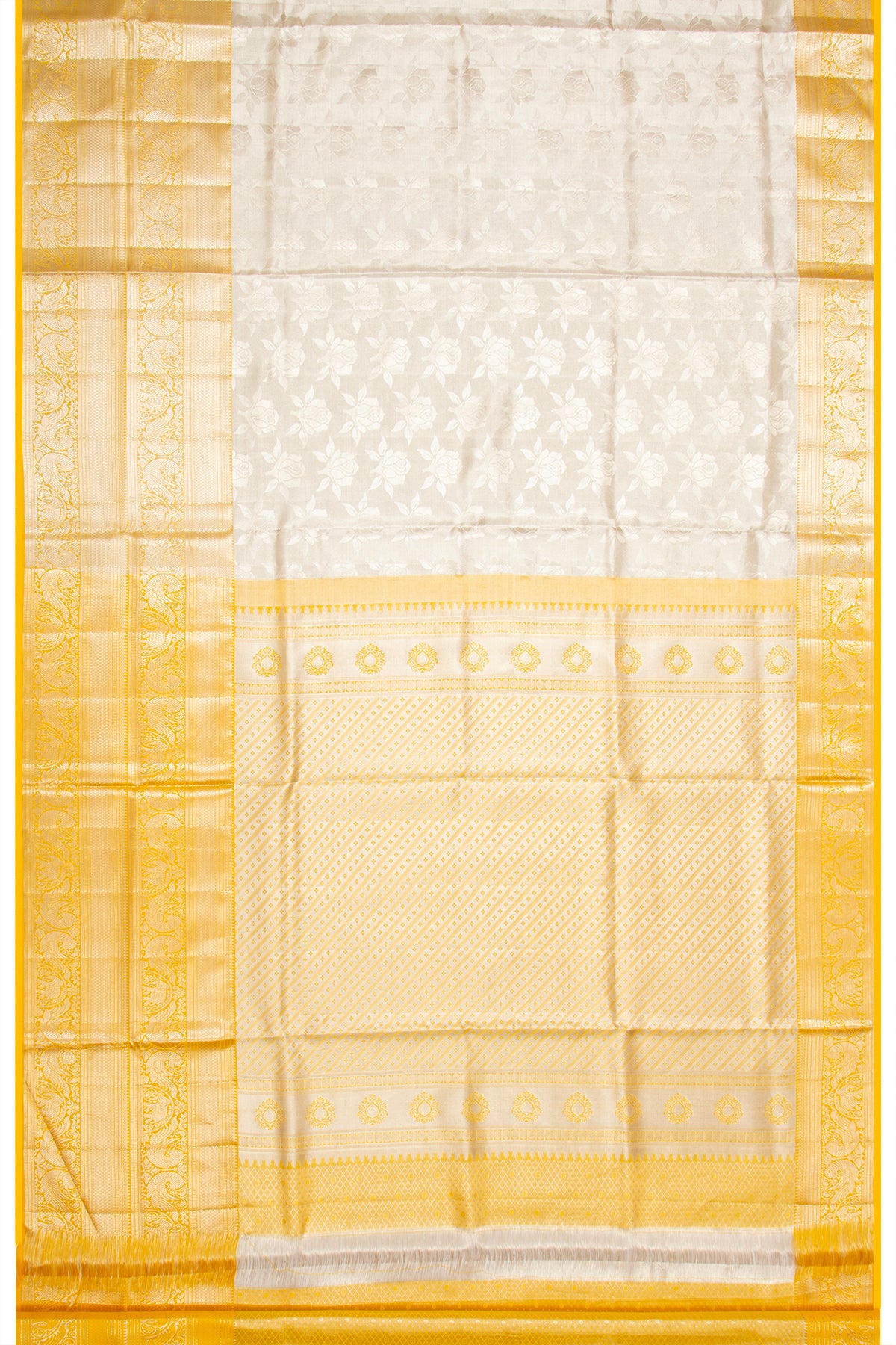 Taranga Kanchi Silk Tissue Brocade Silver Saree
