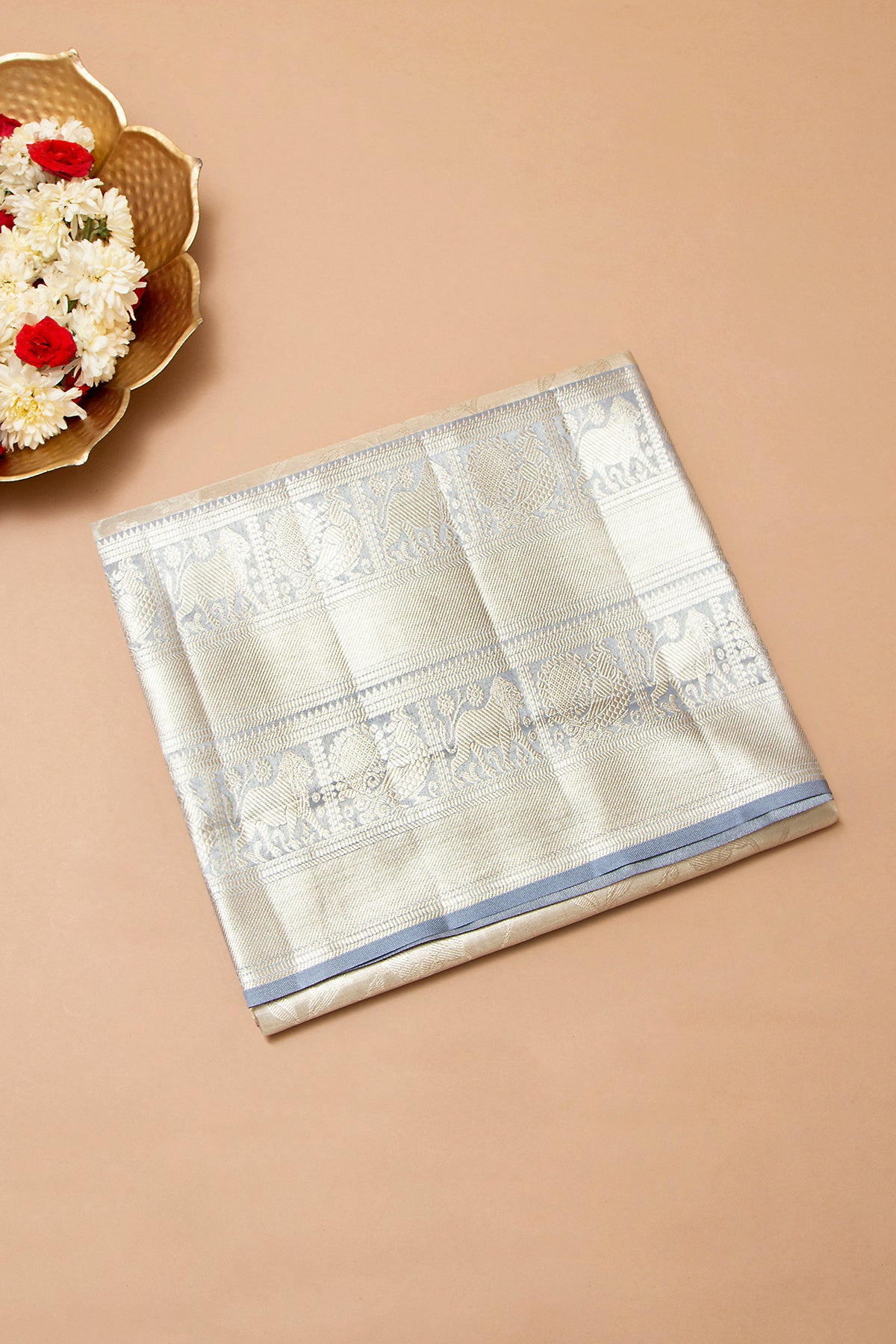 Taranga Kanchi Silk Tissue Jaal Silver Saree