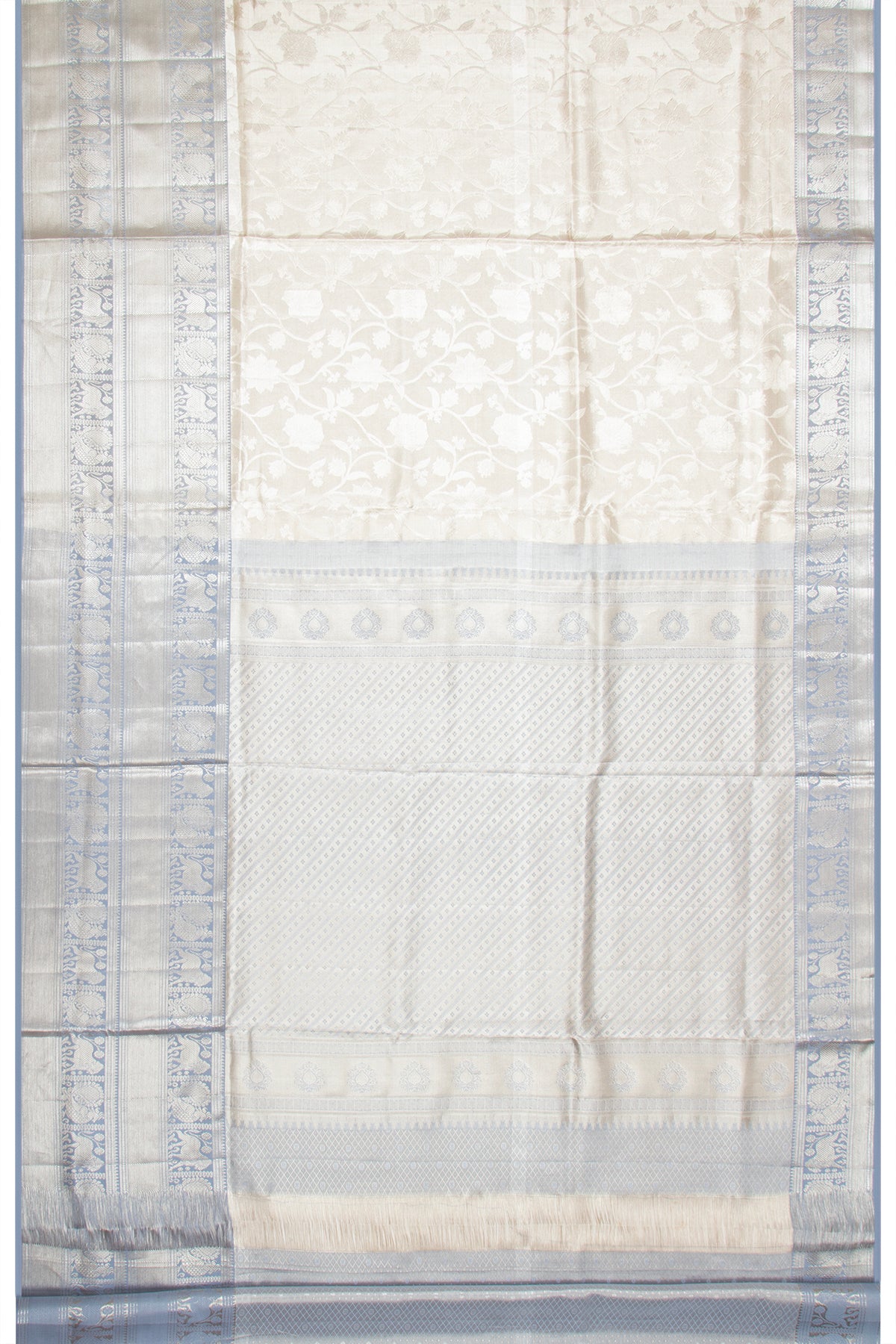 Taranga Kanchi Silk Tissue Jaal Silver Saree