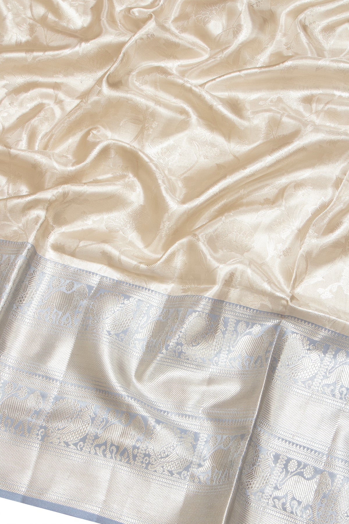 Taranga Kanchi Silk Tissue Jaal Silver Saree