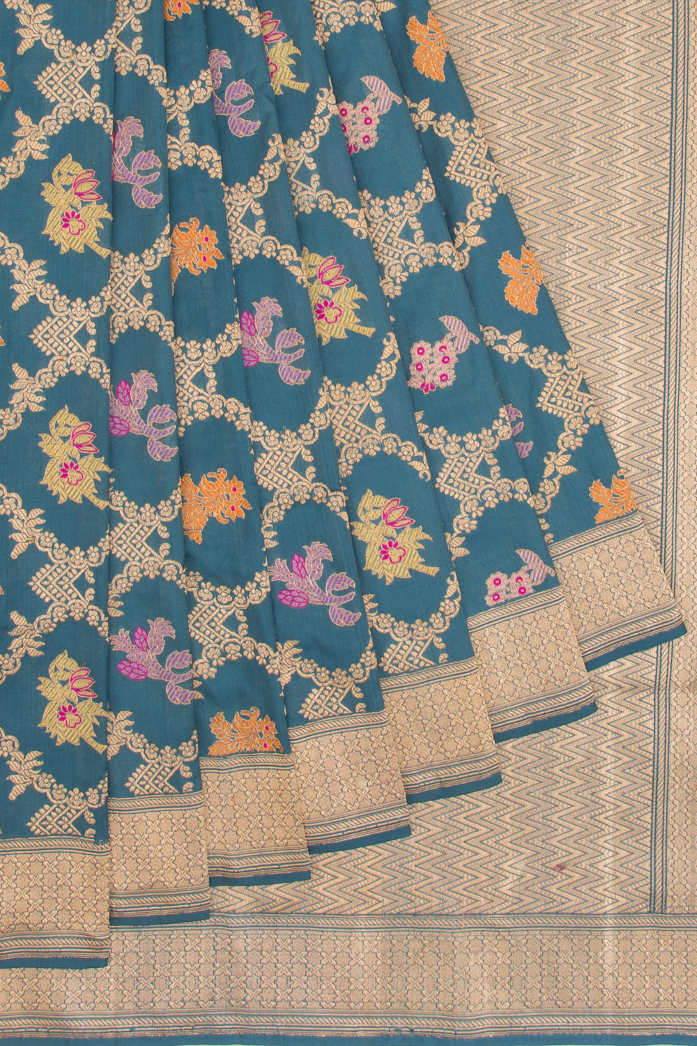 Banarasi Silk Jaal Teal Blue Saree