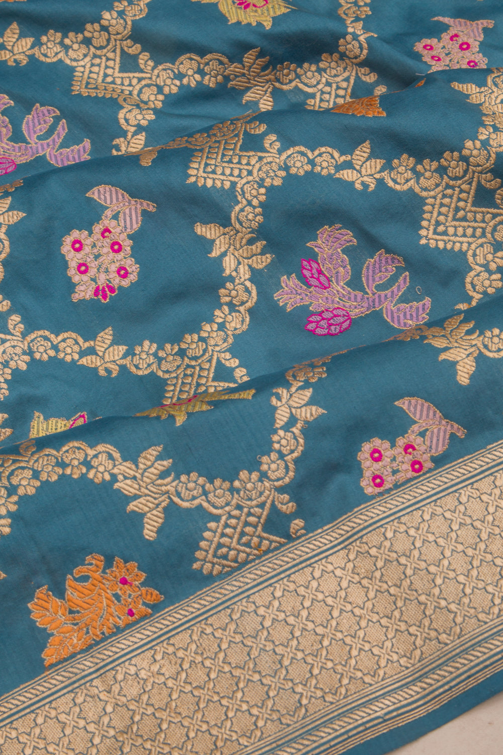 Banarasi Silk Jaal Teal Blue Saree