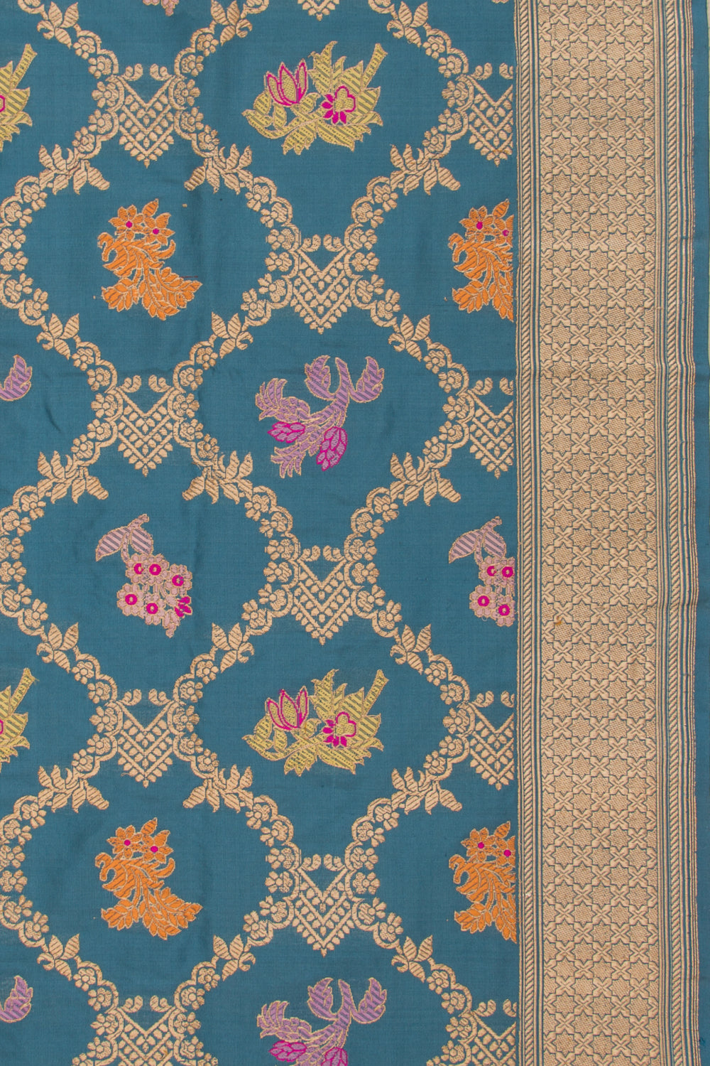 Banarasi Silk Jaal Teal Blue Saree