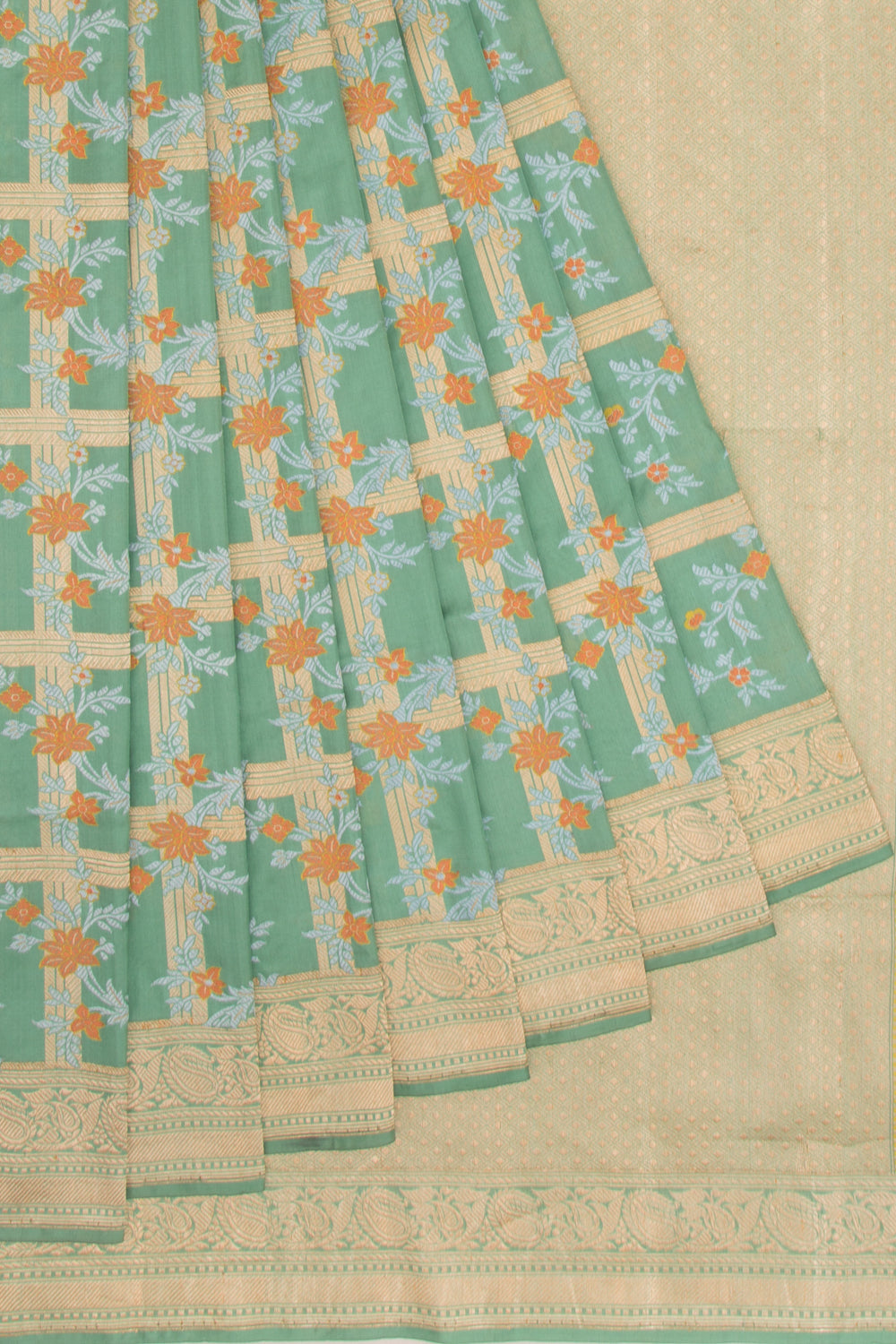 Banarasi Silk Checks And Jaal Blue Saree