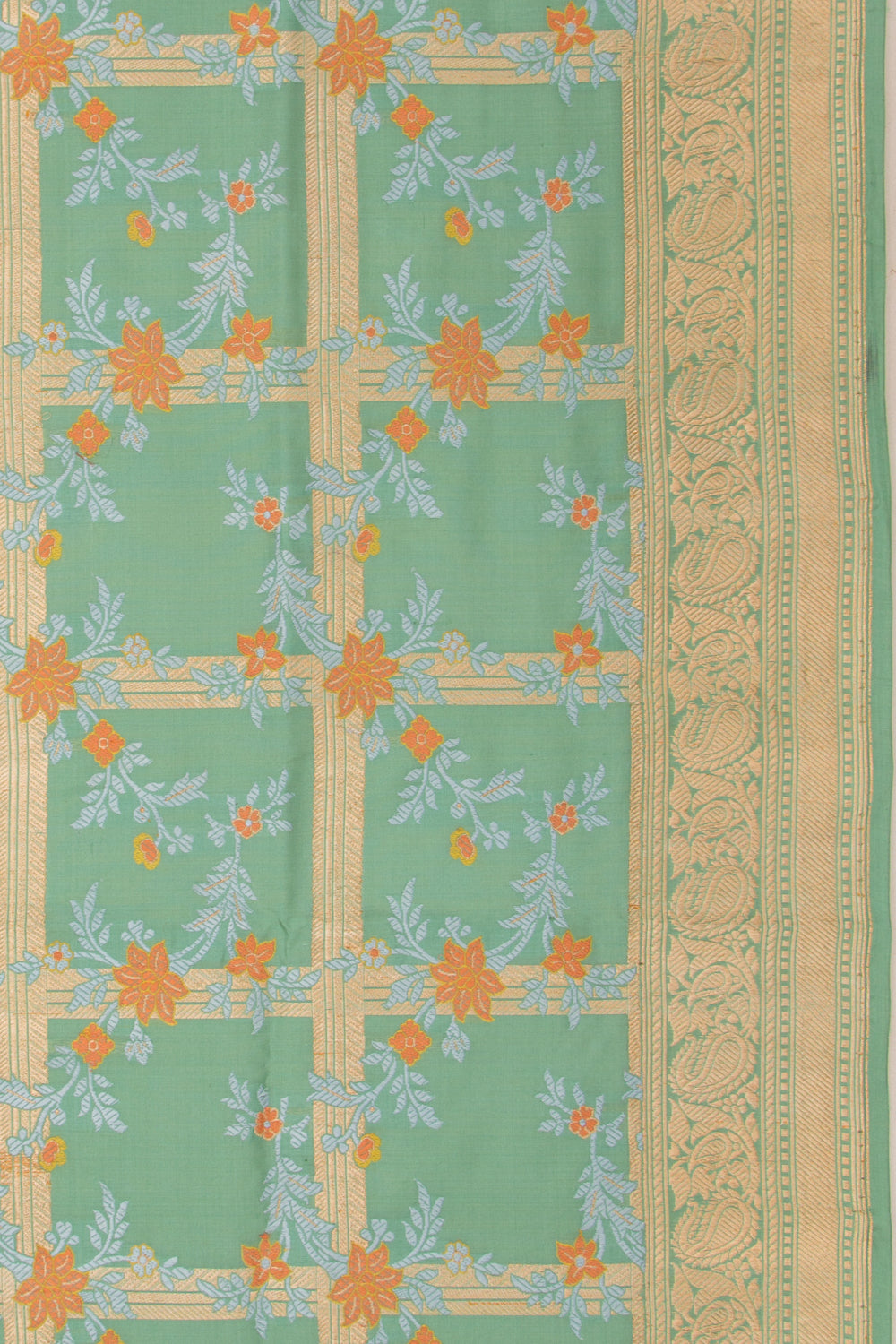 Banarasi Silk Checks And Jaal Blue Saree