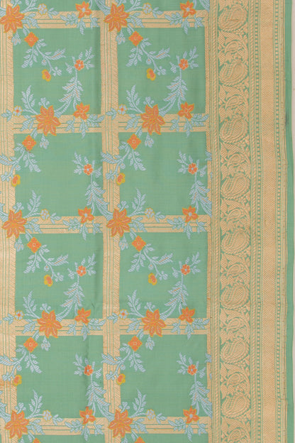 Banarasi Silk Checks And Jaal Blue Saree
