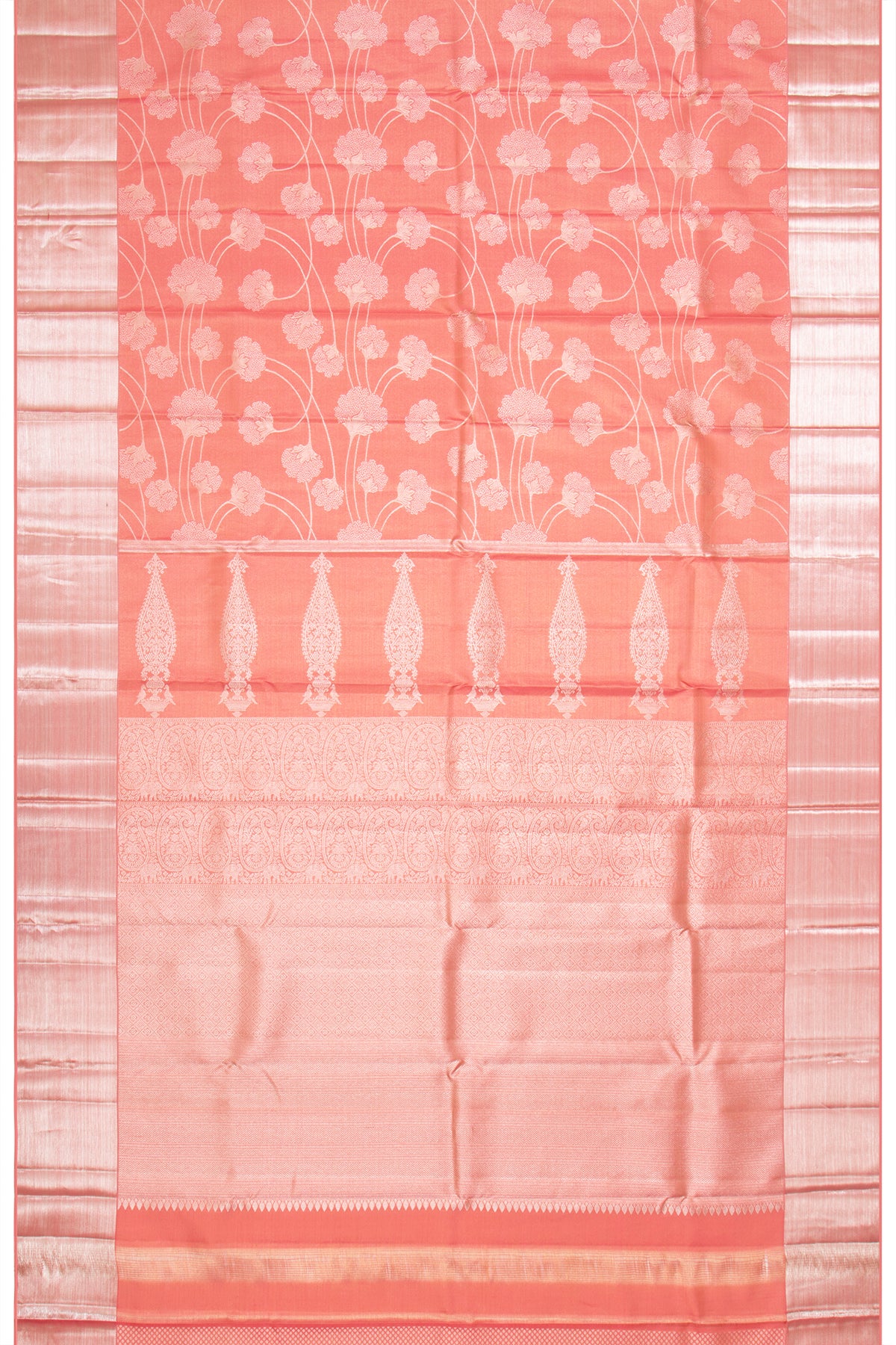 Kanchipuram Silk Tissue Jaal Peach Saree