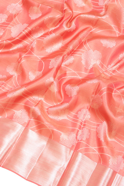 Kanchipuram Silk Tissue Jaal Peach Saree