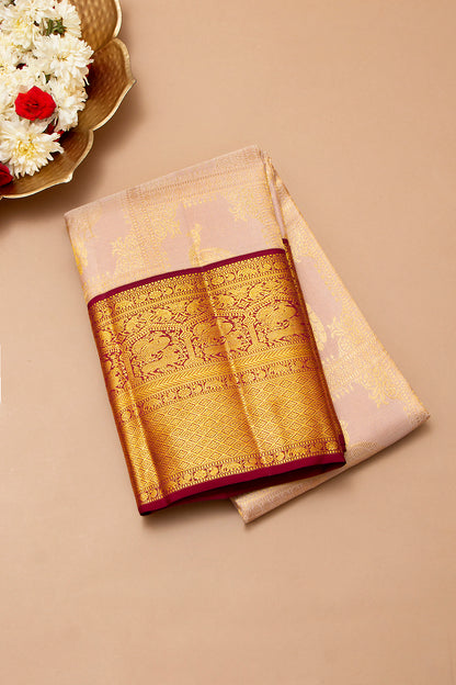 Kanchipuram Silk Jaal And Butta Peach Saree