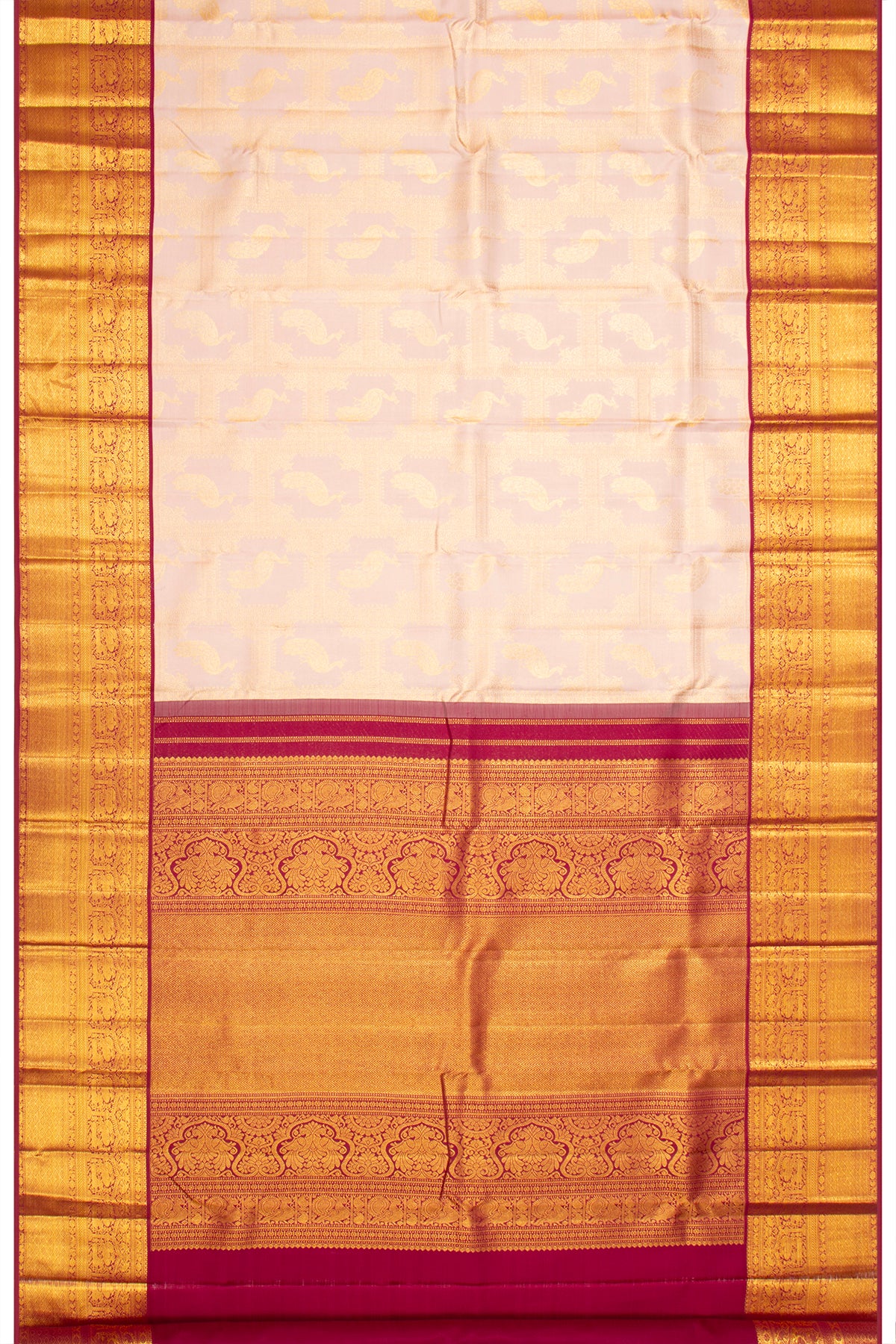 Kanchipuram Silk Jaal And Butta Peach Saree