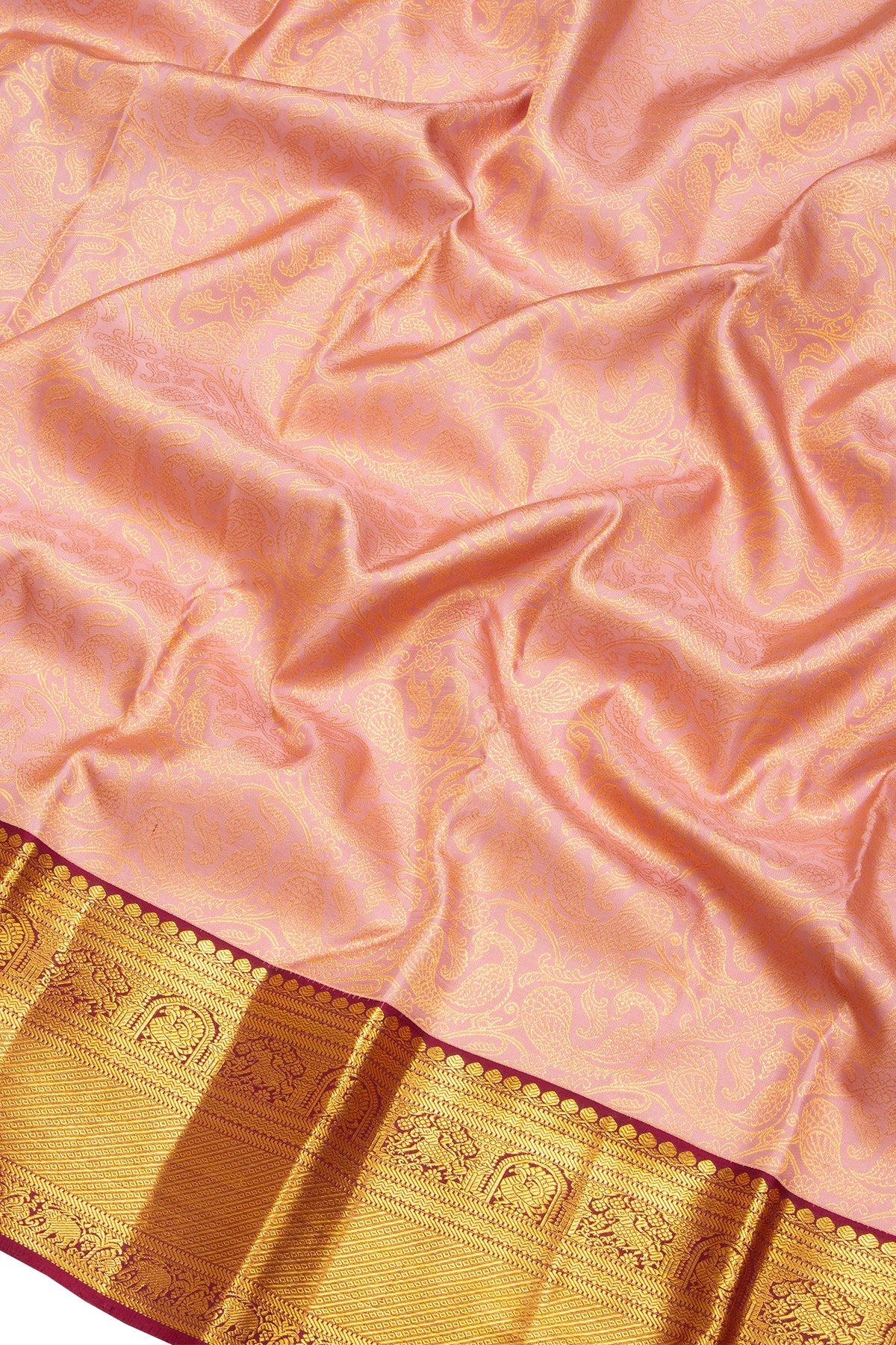 Kanchipuram Silk Brocade Peach Saree