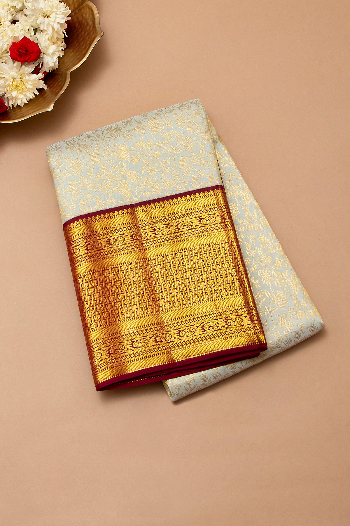 Kanchipuram Silk Brocade Pastel Blue Saree